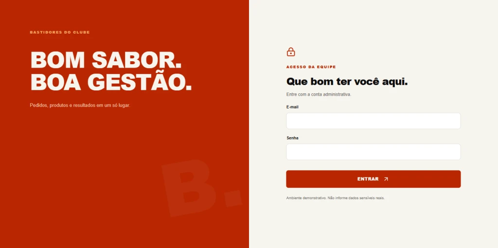 Bite Club - Login administrativo - plataforma para hamburgueria desenvolvida pela RB SITE